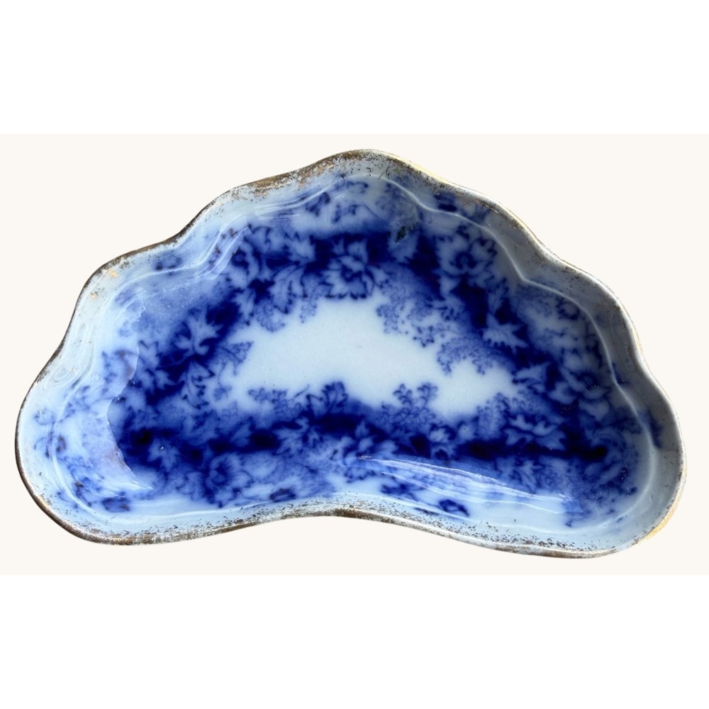 Antique WE Corn Garland Flow Blue Bone Dish PERFECT Glaze No Crazing 1891- 1904